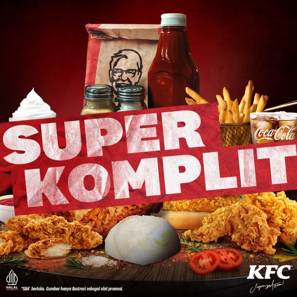 Menu Promo Super Komplit 1 - 4 dari KFC dengan harga mulai 46 ribu (Mulai 05 Oktober 2023)
